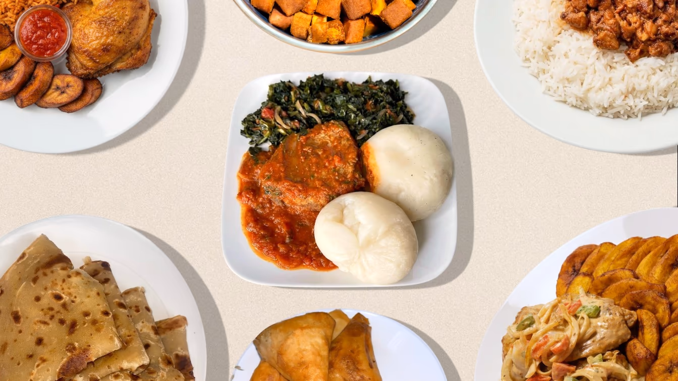 Et bord med flere kongolesiske retter fra Mihigo